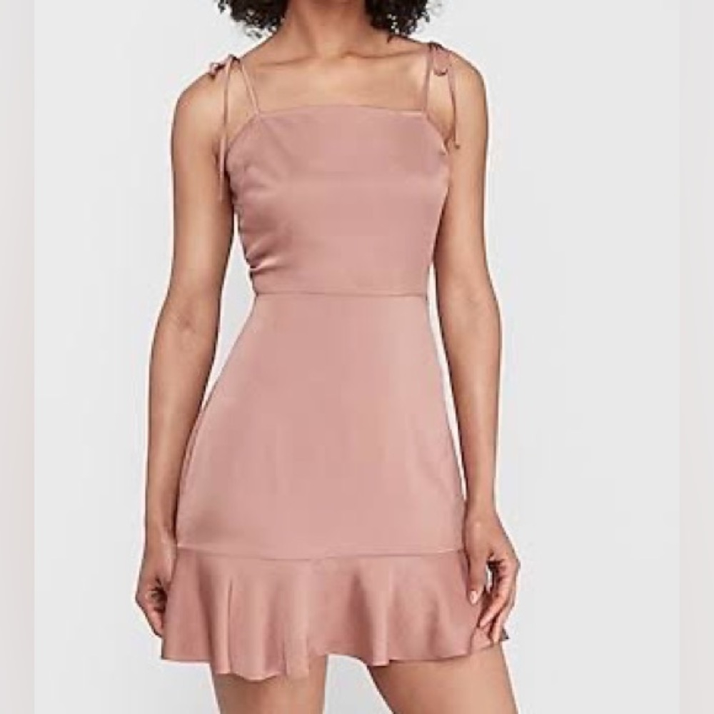 Express Tie Shoulder Ruffle Hem Fit And Flare Dress